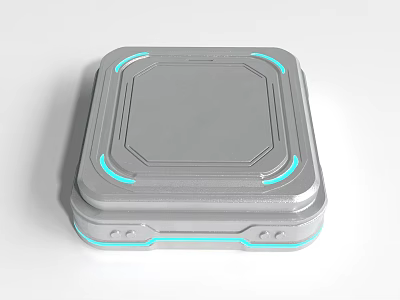 Modern Electronic Device Gray Square Design With Blue LED Lights On Edges 3d model
