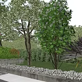Commercial Landscape Design Featuring Lush Trees Shrubs Stone Edging Green Turf And Pathway