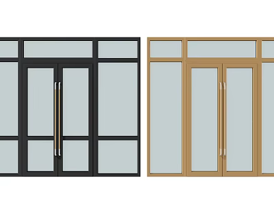 Black and Brown Double Doors with Glass Panels and Metal Handles 3d model