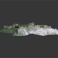 Architectural Model of Rocky Terrain Landscape With Greenery Walkways and Buildings