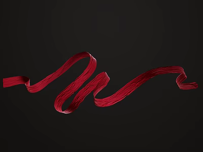 Elegant Flowing Red Ribbon with Curved Shape on Black Background Design 3d model