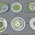 Various Circular Square Landscape Design Options with Green Areas and Path Patterns 3d model
