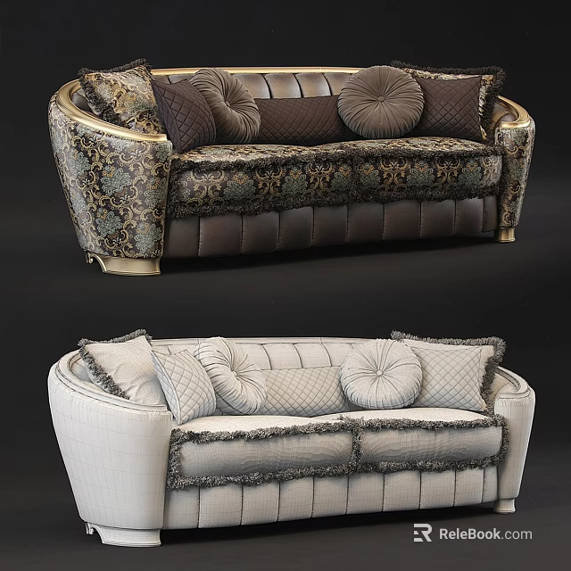 Two Seater Sofa With Decorative Pillows Exquisite Upholstery And Elegant Design Details 3d model 