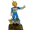 Golden Spiky Haired Blue Costume Doll With White Gloves Boots And Rock Base Stand