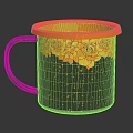 Black Decorative Furniture With Orange Rim Yellow Floral Pattern And Speckles