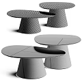 Modern Coffee Table Design With Oval Wood Grain Top And Metal Cone Base