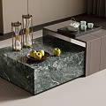 Modern Layered Marble Coffee Table With Apples Hourglasses And Tea Set 3d model