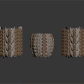 Three Different Sizes Decorative Drum Shaped Stools With Metal And Wood Texture