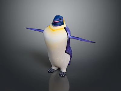 Colorful Penguin Figure With Spread Wings And Blue Yellow White Purple Feathers 3d model