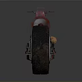 Custom Motorcycle With Large Tires Red Black Body And Mechanical Details