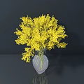 Transparent Glass Vase With Yellow Flower Bouquet On Smooth Surface Against Dark Background