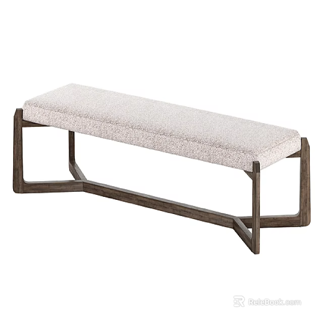Modern Minimalist Sofa Bench With Light Gray Padded Seat And Dark Brown Wooden Frame 3d model 