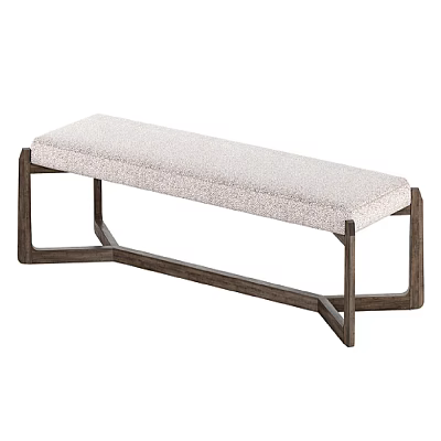 Modern Minimalist Sofa Bench With Light Gray Padded Seat And Dark Brown Wooden Frame 3d model