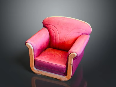 Vintage Style Pink Armchair With Wooden Armrests And Curved Backrest Detail 3d model
