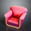 Vintage Style Pink Armchair With Wooden Armrests And Curved Backrest Detail