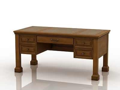 Classic Wooden Desk Design With Spacious Top And Multiple Storage Drawers 3d model