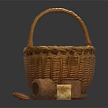 Handwoven Wicker Basket and Wooden Storage Containers with Yellow Cube for Home Use
