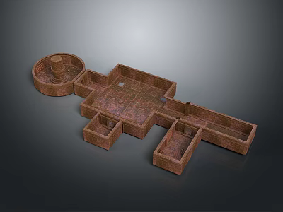 Ancient Ruin Layout Architectural Model With Brown Square And Circular Sections 3d model