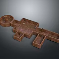 Ancient Ruin Layout Architectural Model With Brown Square And Circular Sections