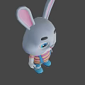 Cute Cartoon Rabbit With Gray Body Pink Ears Blue Eyes Striped Shirt And Blue Overalls