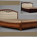 Elegant Wooden Double Bed With Tufted Beige Upholstered Carved Headboard Classic Design