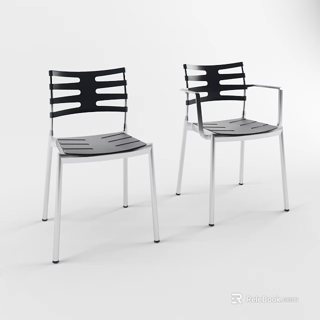 Modern Black Office Chairs with Stripe Backrest Metal Legs Armrest and Armless Design 3d model 