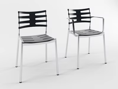Modern Black Office Chairs with Stripe Backrest Metal Legs Armrest and Armless Design 3d model