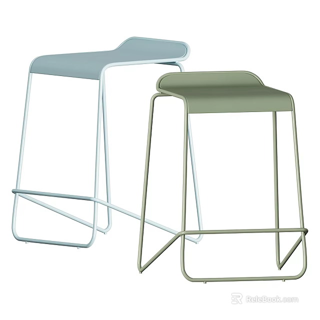 Modern Minimalist Bar Stools With Metal Frame In Light Blue And Green Tones 3d model 