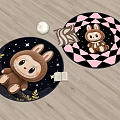 Round Rugs With Cute Cartoon Animal Stars Plants Diamond Pattern In Dark Blue Pink