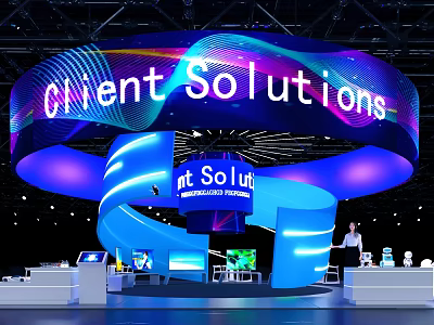 Orient Solutions Exhibition Booth With Large Curved LED Screen And Colorful Lighting 3d model