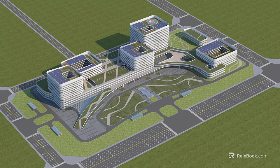 Modern Hospital Building With Contemporary Architectural Design Spacious Grounds And Landscaped Surroundings 3d model 