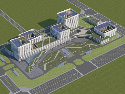 Modern Hospital Building With Contemporary Architectural Design Spacious Grounds And Landscaped Surroundings 3d model