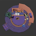 Whimsical Workstation With Pink Orange Structure Purple Stone Floor Circular Rug Books And Palm Plant
