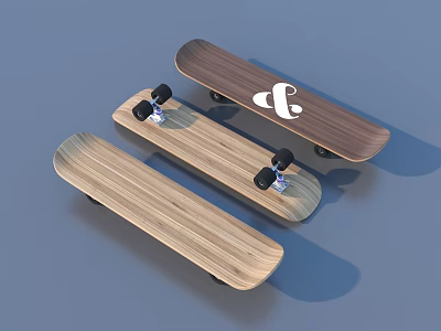 Wooden Skateboards For Daily Use With Natural Wood Grain And White Ampersand Symbol 3d model