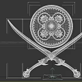 Decorative Weapons Featuring Ornate Shield Crossed Scimitars And Intricate Patterns On Stand 3d model