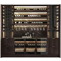 Elegant Modern Wine Cabinet Design With Multiple Shelves Hanging Bottles And LED Lighting