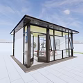 Garden Landscape Featuring Glass Pavilion With Outdoor Seating Area And Green Plants