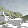 Modern Multi Story Guesthouse With Large Windows Balconies Trees And Mountain View