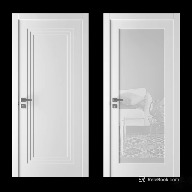 Modern Swing Doors with Solid Panel and Frosted Glass for Interior Spaces 3d model