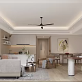 Modern Living And Dining Room Interior With Sofa Coffee Table Dining Chairs Ceiling Fan And Artwork