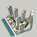 Modern High Rise Residential Complex Aerial View With Green Areas And Water Features
