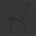 Folding Leisure Chair With Red Cushioned Seat Green Metal Frame And Wooden Armrests