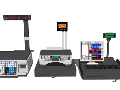 Modern Retail Business Equipment Featuring Cash Registers POS Systems And Digital Displays 3d model