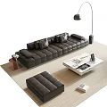 Modern Living Room Black Sofa White Coffee Table Set with Leather Ottoman Red Accent Chair