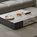 Modern Coffee Table With Marble Pattern Top Tray Glass Cups And Oranges By Gray Sofa 3d model
