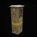 Industrial Device With Cardboard Like Design Yellow Warning Stripes And Small Mechanical Part