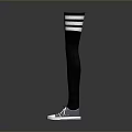 Black Over The Knee Socks with White Stripes Paired with White Sneakers