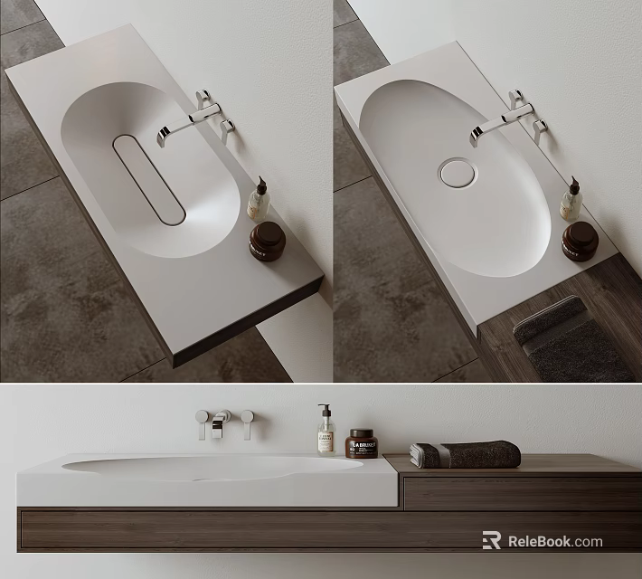 Modern Sleek Washbasin Design With Ceramic Countertop Faucet Toiletries And Towel 3d model 