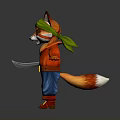 Cartoon Fox In Pirate Costume Green Bandana Eye Patch Orange Jacket Blue Pants Holding Dagger
