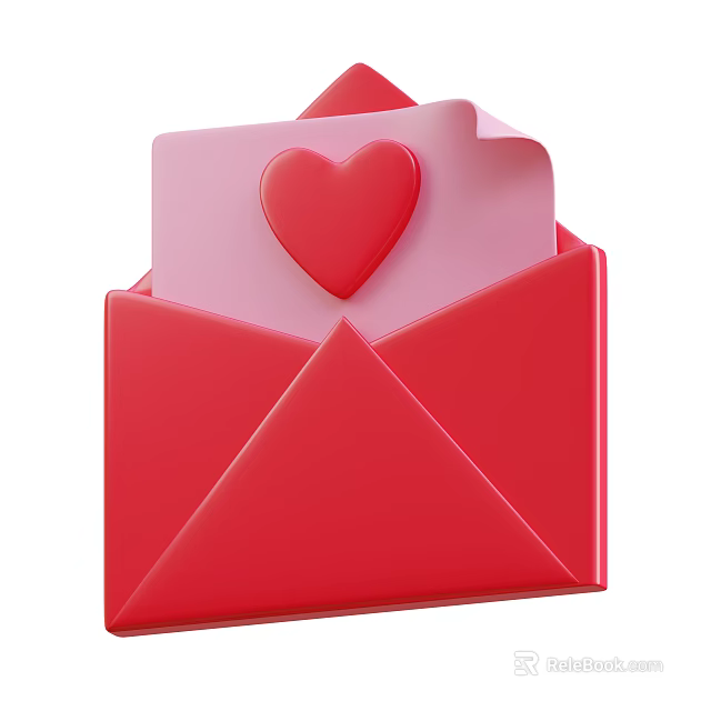 Decorative Ornament Set With Red Envelope Pink Paper And Red Heart 3d model 